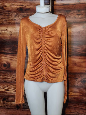 Women's Anthropologie Long Sleeve Ruched Top, Copper M